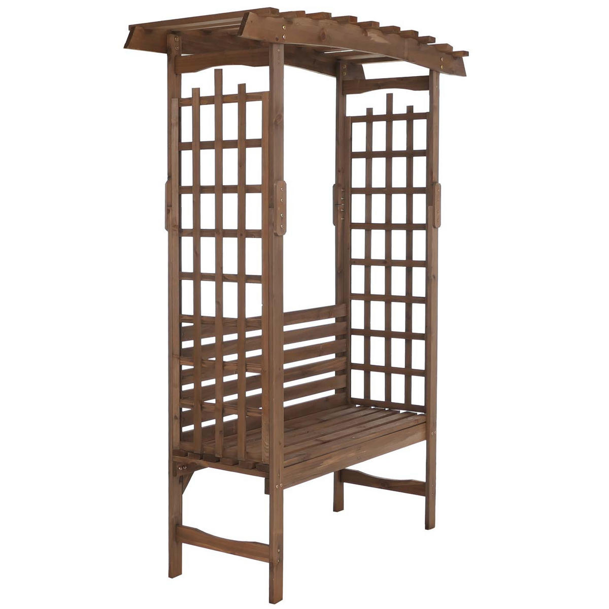 RŮŽOVÝ oblouk s lavičkou, tmavě hnědý - tmavě hnědá, dřevo (160/201/60cm) - MCW
