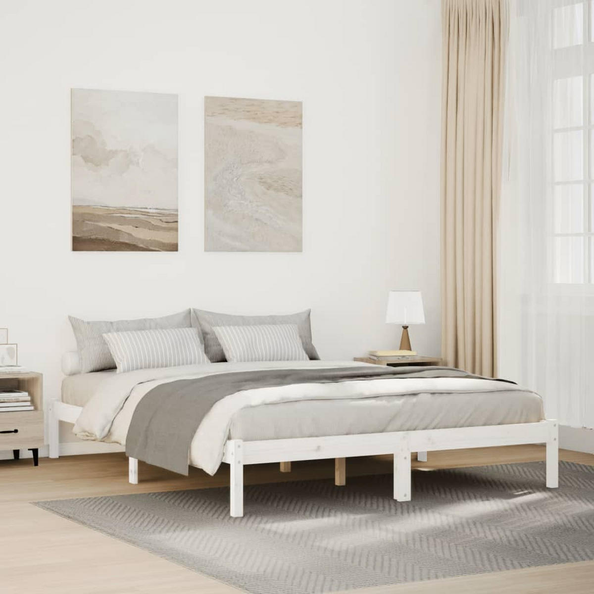 MASSIVHOLZBETT Extra Lang Ohne Matratze Weiss 140/220 Kieferholz - Weiß, Holz (140/220cm) - vidaXL
