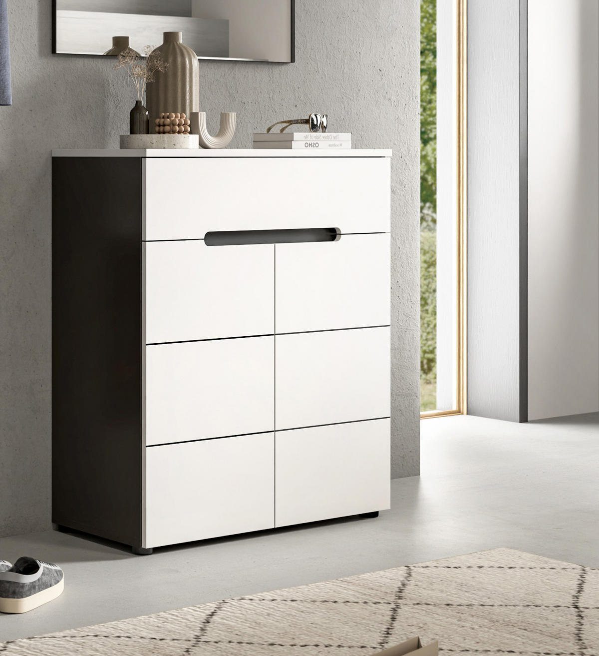 SCHUHKOMMODE weiß, grau, Flurkommode 80 x 94 cm mit Soft-Close, Cooper - Schwarz/Weiß, Holzwerkstoff/Kunststoff (80/94/37cm) - Inn.Furn