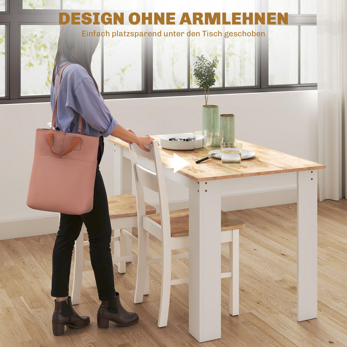 ESSZIMMERSTÜHLE 2er Set Gummiholz Eiche - Eichefarben/Weiß, Holz (40/88.5/50.5cm) - HOMCOM