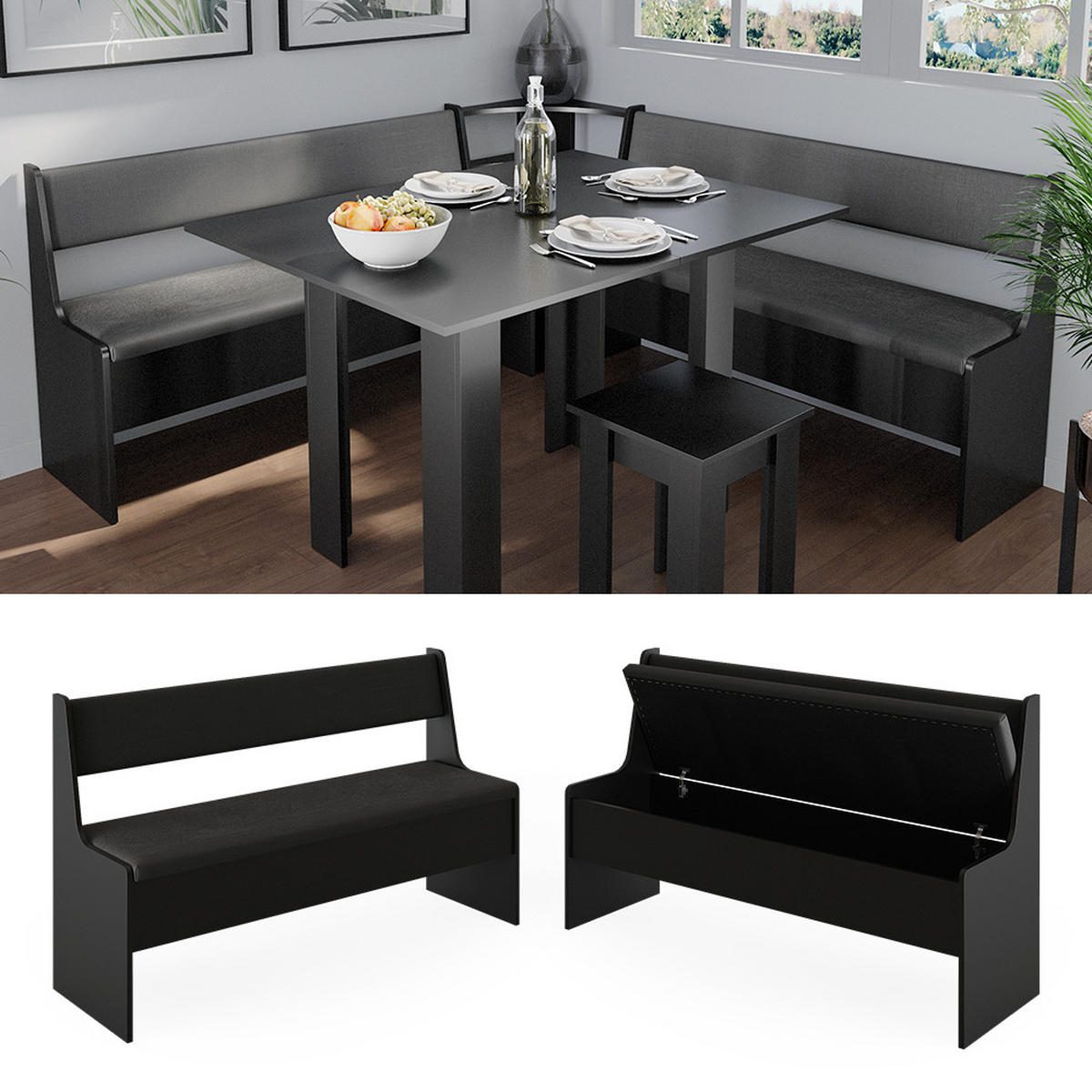 ESSZIMMER-BANK Roman Schwarz 136.6 x 41.5 cm - Schwarz, Holzwerkstoff (41.5/80/136.6cm) - Vicco