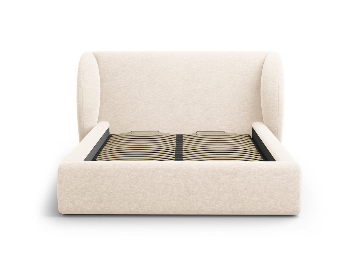 BETT mit Bettkasten und Kopfteil Miley aus Chenille-Stoff leichtes beige 140x200cm - Creme, Textil (140/200cm) - Micadoni