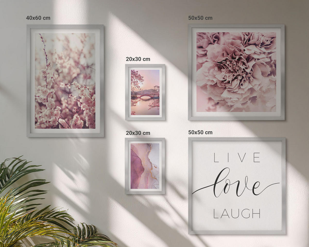 BILDER SET 5er Set - 50x50 cm & 20x30 cm & 40x60 cm Silberner Rahmen - Italienische Sonnenuntergänge - Silberfarben, Kunststoff (40/60cm) - TULUP