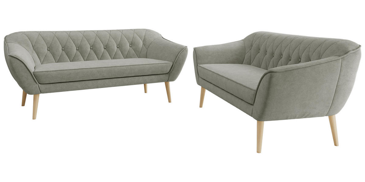 SEDACÍ SOUPRAVA PIRS 3+3 - Světle šedá Strukturovaná látka - Dřevěné nohy - stříbrná/světle šedá, kompozitní dřevo/textil (180/75/74cm) - MKS