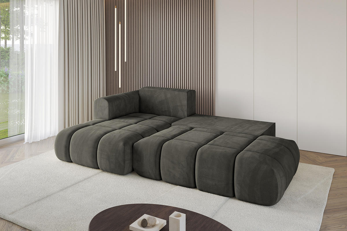 ECKSOFA Ottomane Links CLOUD-L-v1 289x180x40 Schwarz Velours - Schwarz, Holzwerkstoff/Kunststoff (180/289cm) - ALTDECOR