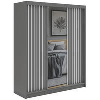 SCHWEBETÜRENSCHRANK mit Spiegel und Schubladen LAOS - 180 - Grau - Weiß Lamellen - Alufarben/Weiß, Holzwerkstoff/Metall (180/216/61cm) - MKS