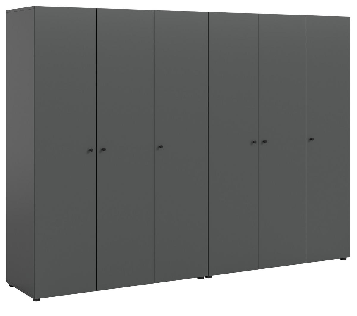 KLEIDERSCHRANK grau 6-türig 240 cm, Drehtürenschrank mit zusätzlichen Einlegeböden - Schwarz/Grau, Holzwerkstoff/Kunststoff (240/176/51cm) - Inn.Furn