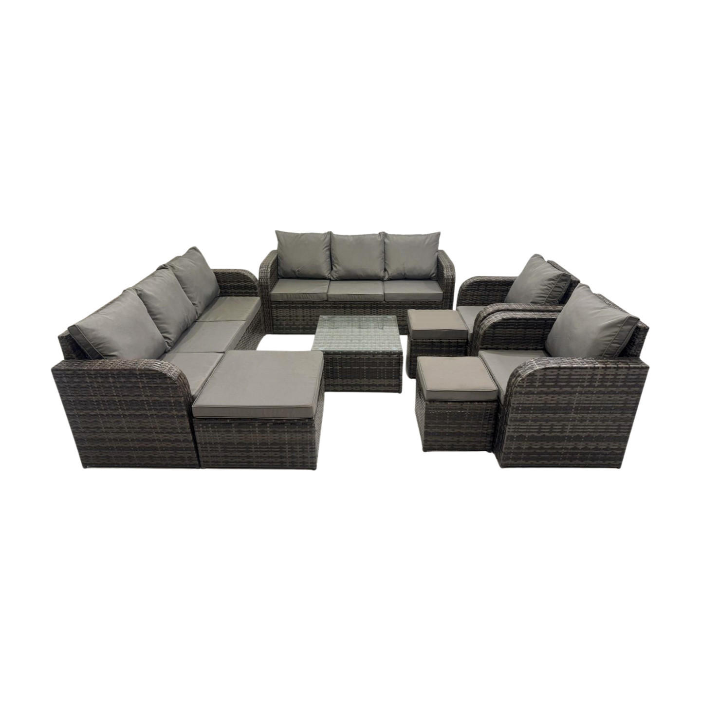GARTENTISCHGRUPPE Polyrattan Dunkelgrau 8-teilige - Dunkelgrau/Grau, Glas/Kunststoff - Fimous