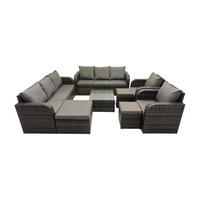 GARTENTISCHGRUPPE Polyrattan Dunkelgrau 8-teilige - Dunkelgrau/Grau, Glas/Kunststoff - Fimous