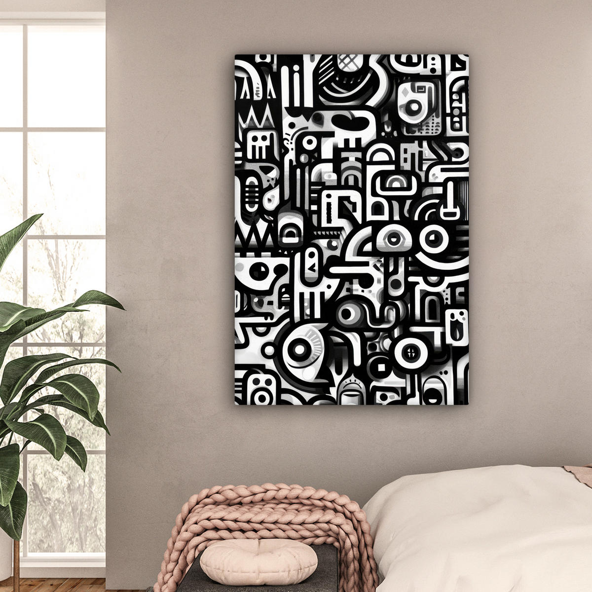 LEINWANDBILD Symbole - Abstrakt - Grafik - Schwarz Deko XXL 80x120 cm - Schwarz, Textil (80/120cm) - MuchoWow