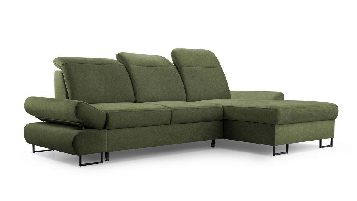 ECKSOFA NANO Grün Velours-Stoff mit Schlaffunktion - Grün, Holz (265/156cm) - MASSENO