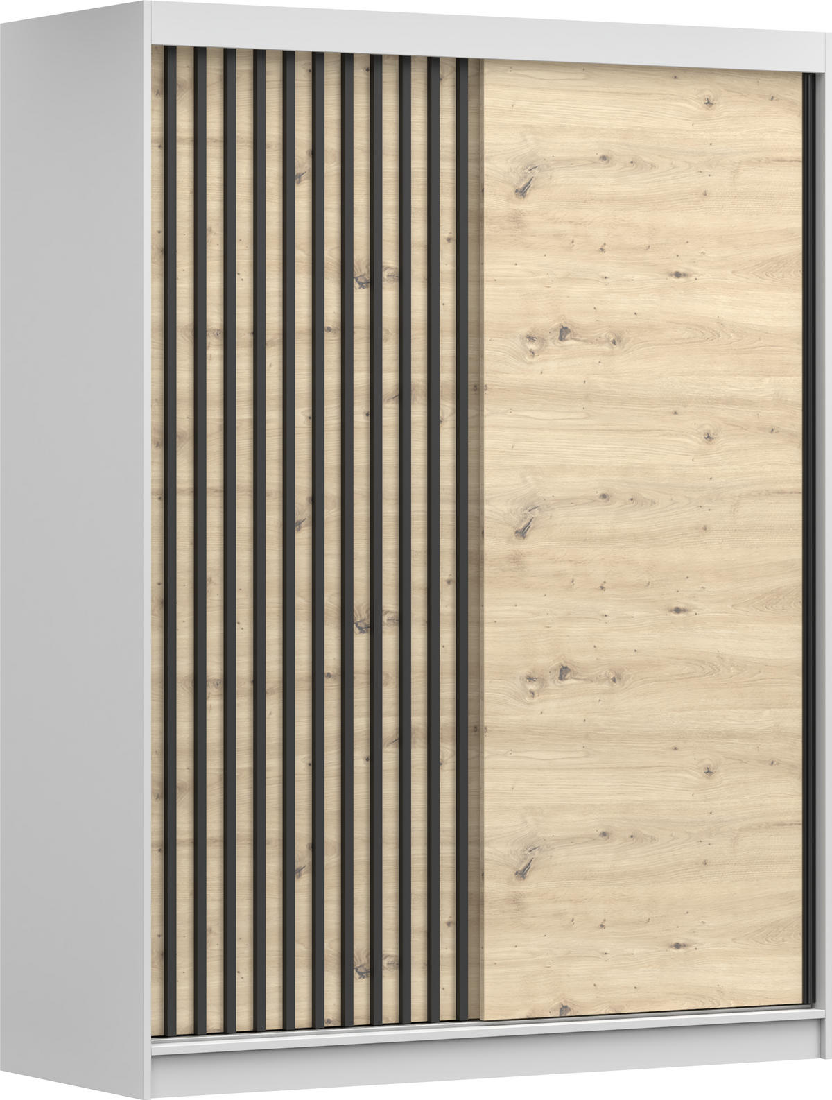 SCHIEBETÜRENSCHRANK - Beni 10 Weiß + Artisan - Weiß/Sonoma Eiche, Holzwerkstoff/Metall (150/200/61cm) - Möblo