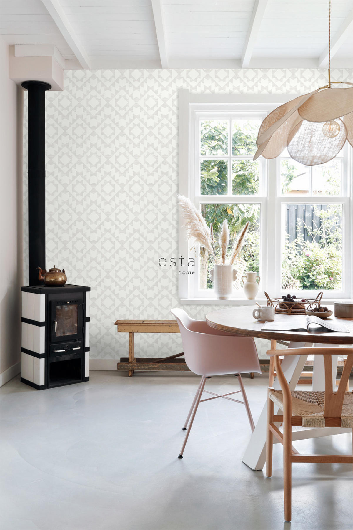 TAPETE Marrakescher Aztec-Teppich 53 cm x 10.05 m - Grau, Papier (53/1000cm) - ESTAhome