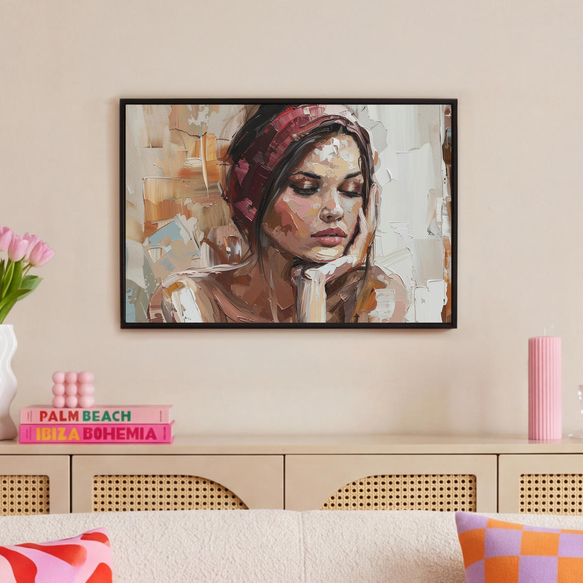 LEINWAND Bilder mit Rahmen - Frau - Lackierung - Porträt - Modern - 60x40 - Altrosa, Textil (60/40cm) - MuchoWow