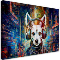 LEINWANDBILD Hund im Kopfhörer Abstraktion 90x60cm - Multicolor, Textil (90/60cm) - Feeby