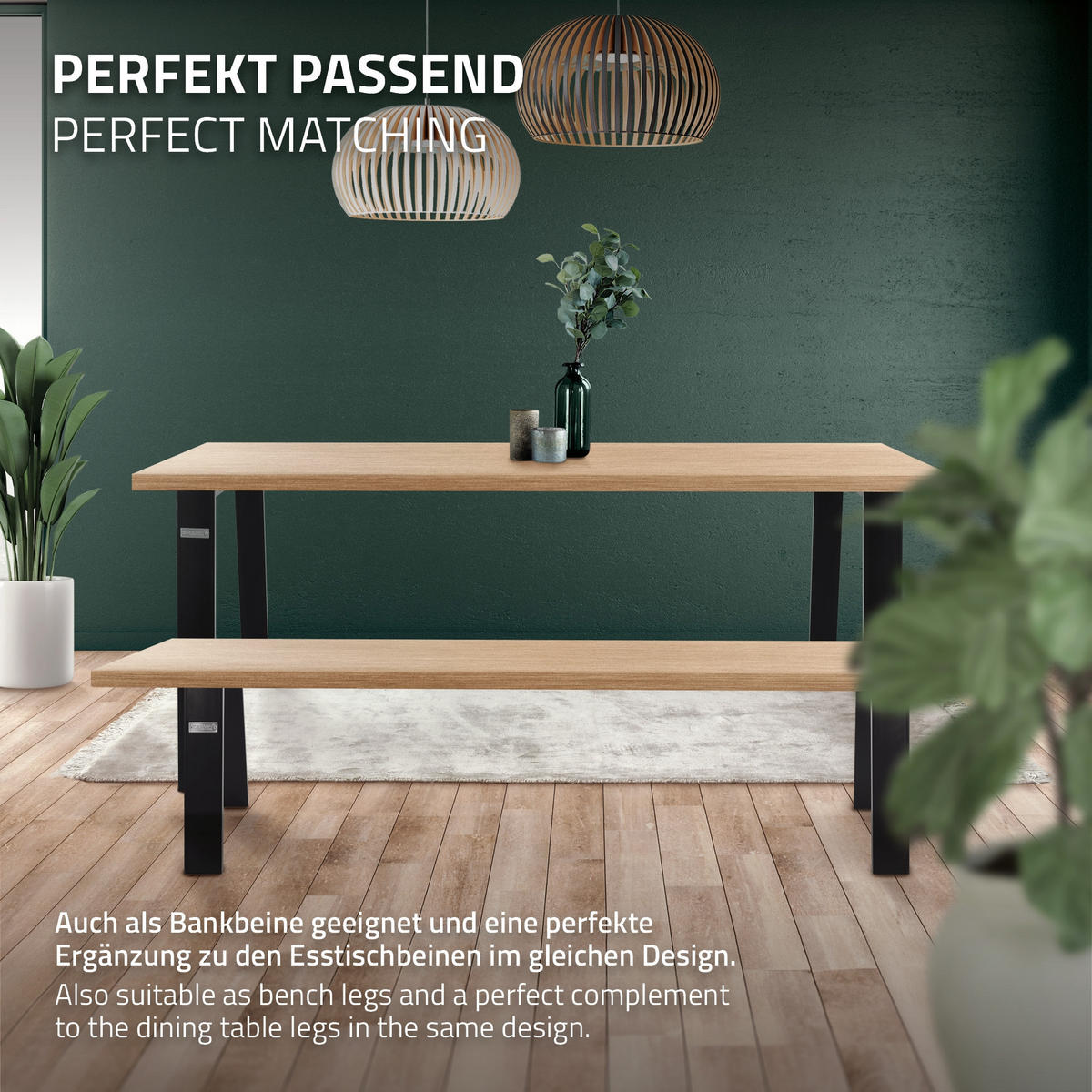 TISCHBEINE 2er Set Loft 44 x 42 cm Schwarz matt - Schwarz, Metall (44/42/8cm) - ML-DESIGN