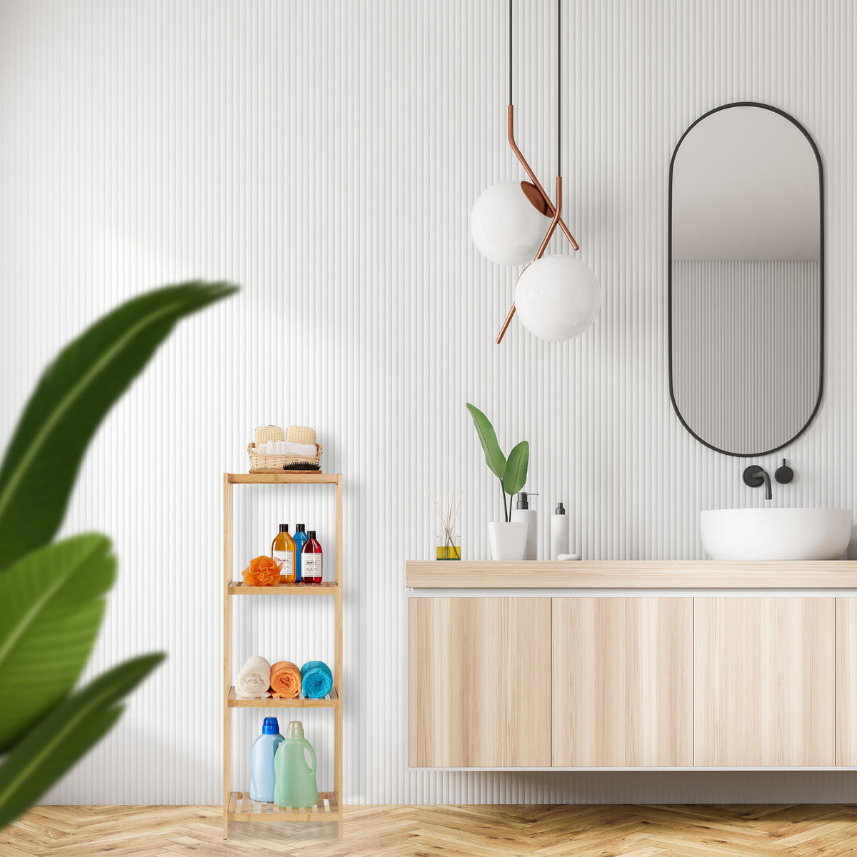 BADREGAL - Hellbraun, Holz (38/116.5/39.5cm) - Relaxdays
