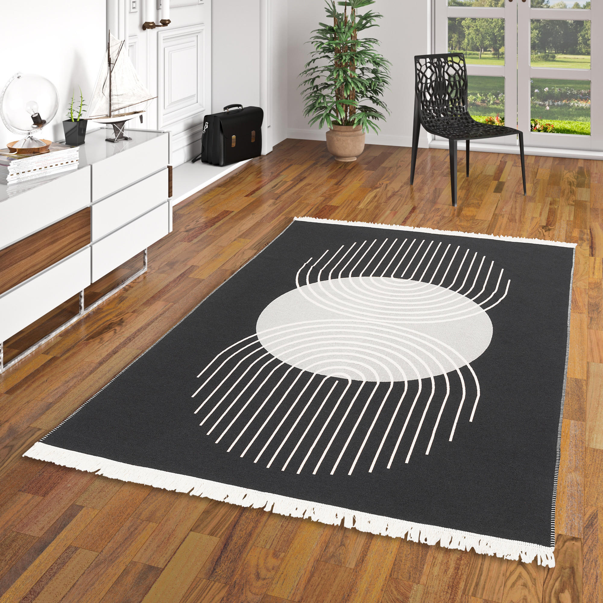 TEPPICH BEIDSEITIG ETHNO KELIM CIRCLE - Creme, Textil (140/200cm) - Pergamon