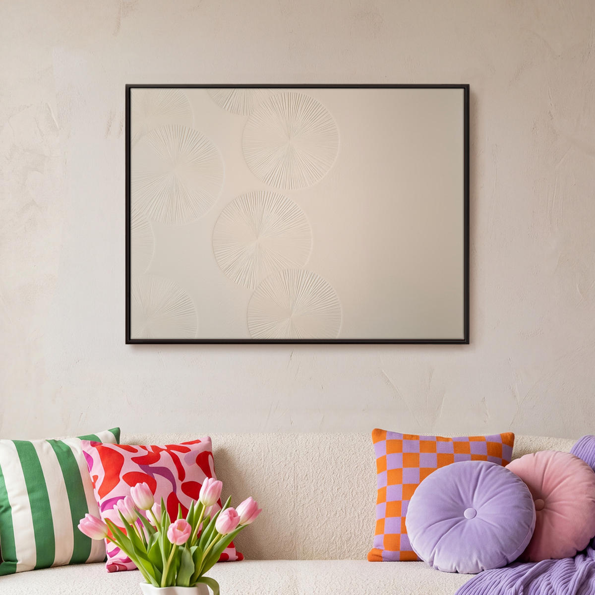 LEINWAND Bilder mit Rahmen - Japandi - Beige - Modern - 70x50 - Ecru, Textil (70/50cm) - MuchoWow