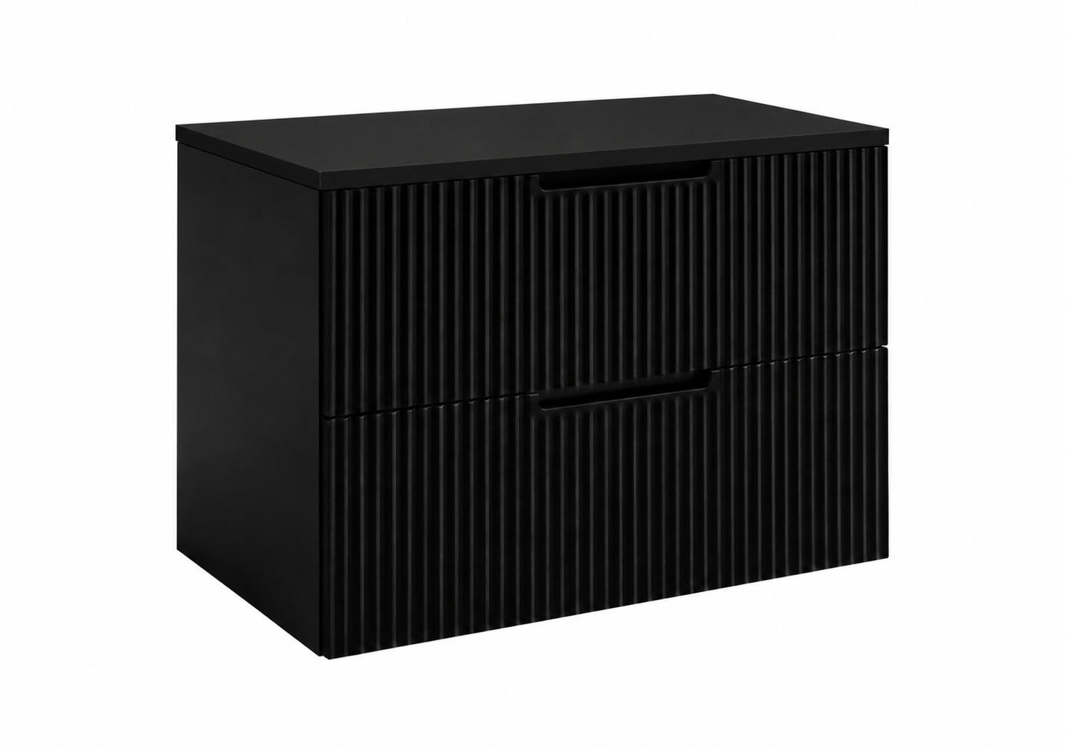 BADEZIMMERSCHRANK hängend 80 mit Schubladen, Korpus in Schwarz + Platte in Schwarz, mit Griffen, 80 x 46 x 58,6 cm - Schwarz, Holzwerkstoff (80/58.6/46cm) - 3XE LIVING