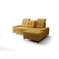 ECKSOFA KONGO RBN18, Eckcouch in L-Form mit Schlaffunktion, Farbe: Gelb, Velourstoff, Ottomane Rechts - Gelb, Textil (257/172cm) - O-Sofa