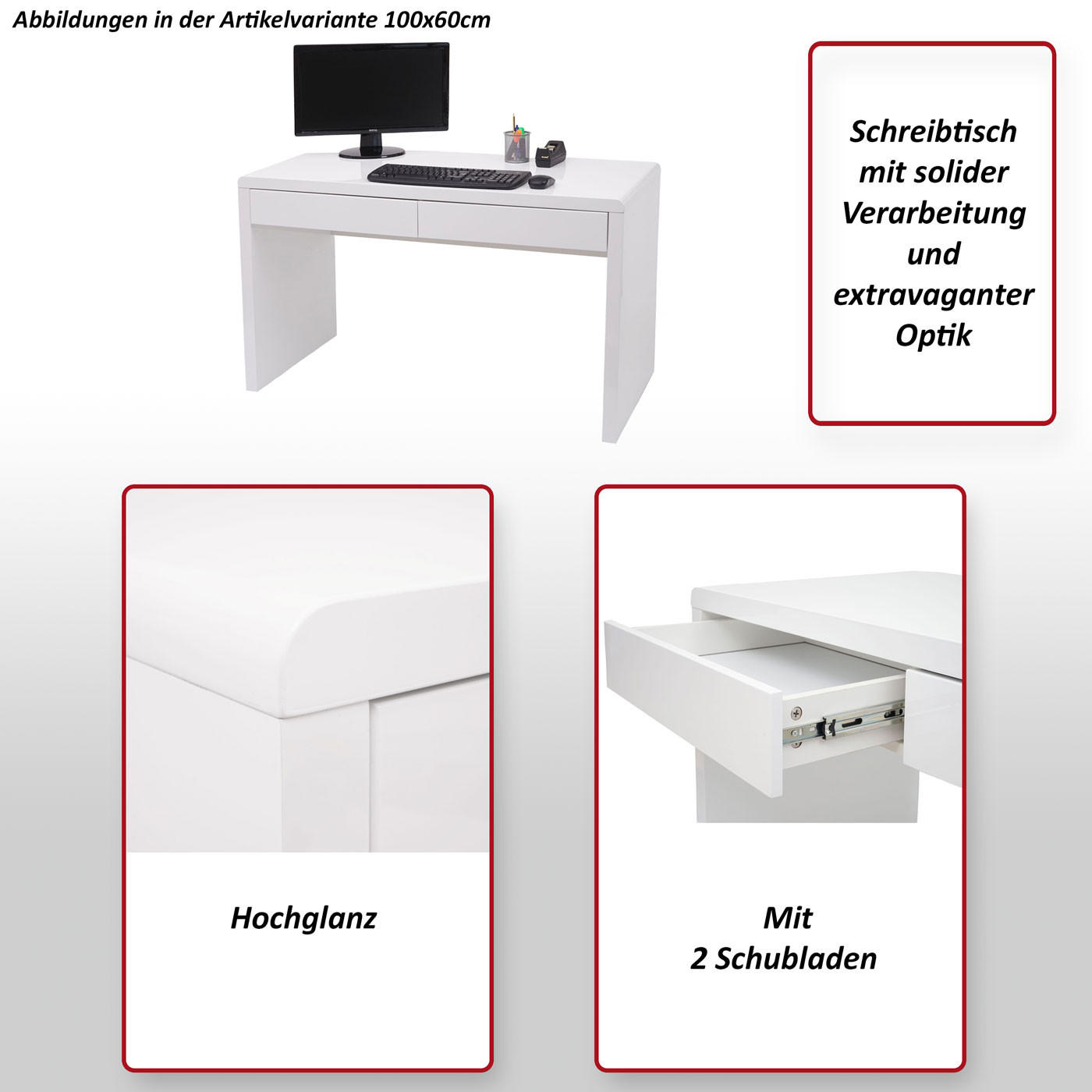 SCHREIBTISCH rechteck Weiß - Weiß, Holzwerkstoff (60/120/75cm) - MCW