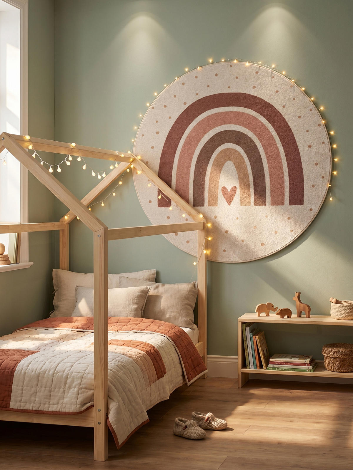 SPIELTEPPICH Waschbar TINO in Creme, mit Regenbogen- und Herz-Motiv, Ø 120 cm - Beige, Textil (120/120cm) - KADIMA DESIGN