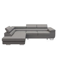 ECKSOFA VEMO EDGE Links Hellgrau Velour-Stoff mit Bettkasten und Schlaffunktion - Hellgrau, Textil (200/270cm) - Barchello