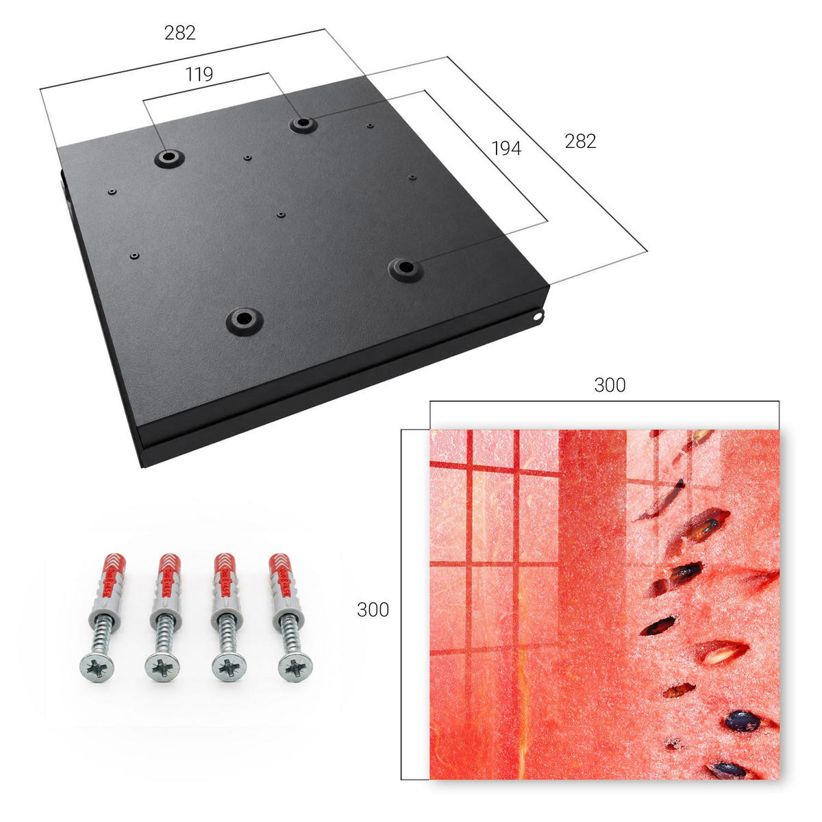 SCHLÜSSELBOX Schwarz 30x30 cm- Türöffnung nach rechts - Saftige Wassermelone - Rot, Metall (30/30/5cm) - TULUP
