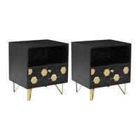 2ER-SET Nachttische mit 1 Schublade & 1 Ablagefach - Mangoholz & Metall - Schwarz & Goldfarben - BELORI - Schwarz, Holz (945/50/38cm) - Vente-Unique
