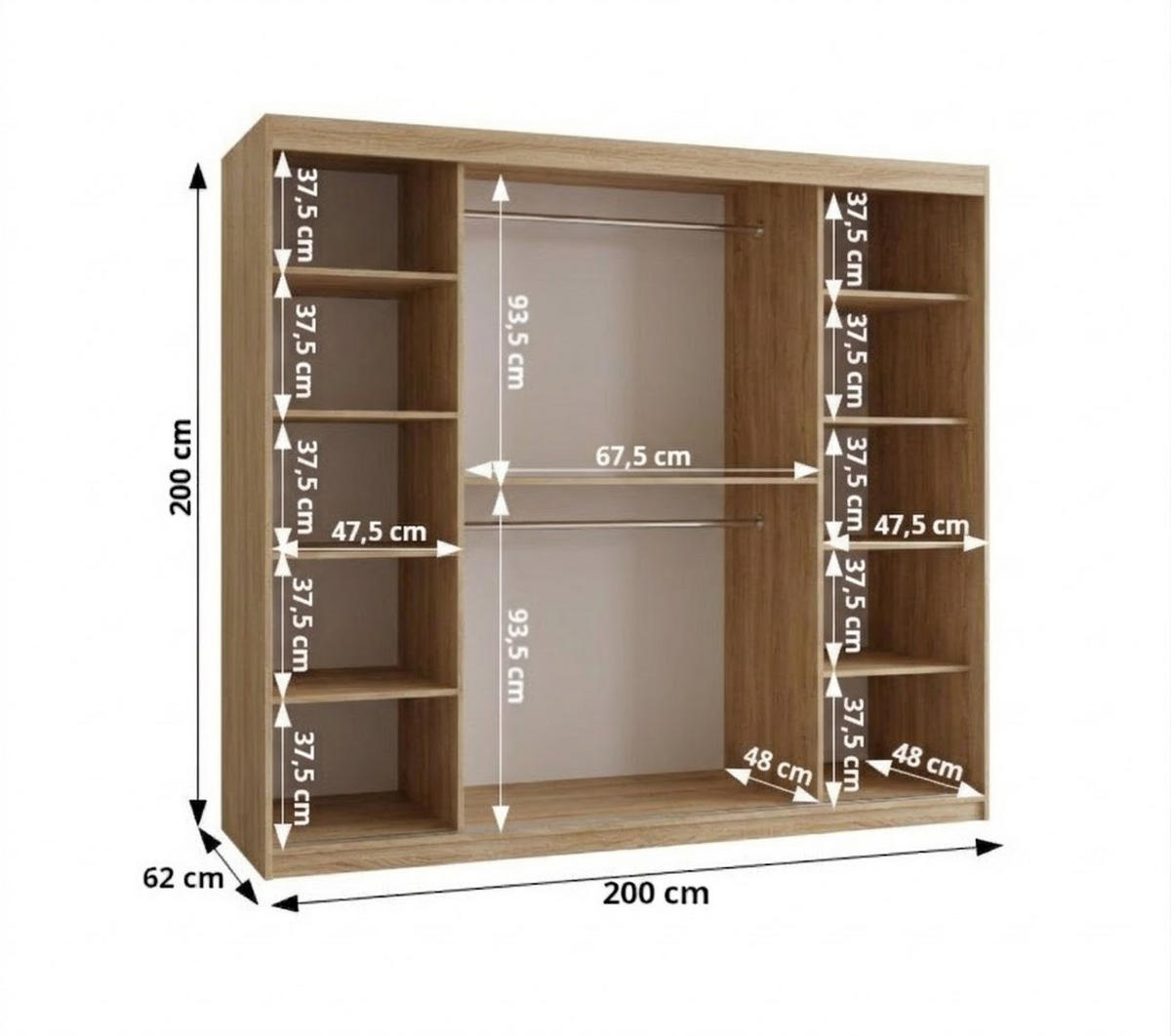 SCHIEBETÜRENSCHRANK mit Spiegel LUCY 200/200/62 2-türig - Silberfarben/Sonoma Eiche, Holz (200/200/62cm) - MÖBEL KRYSPOL