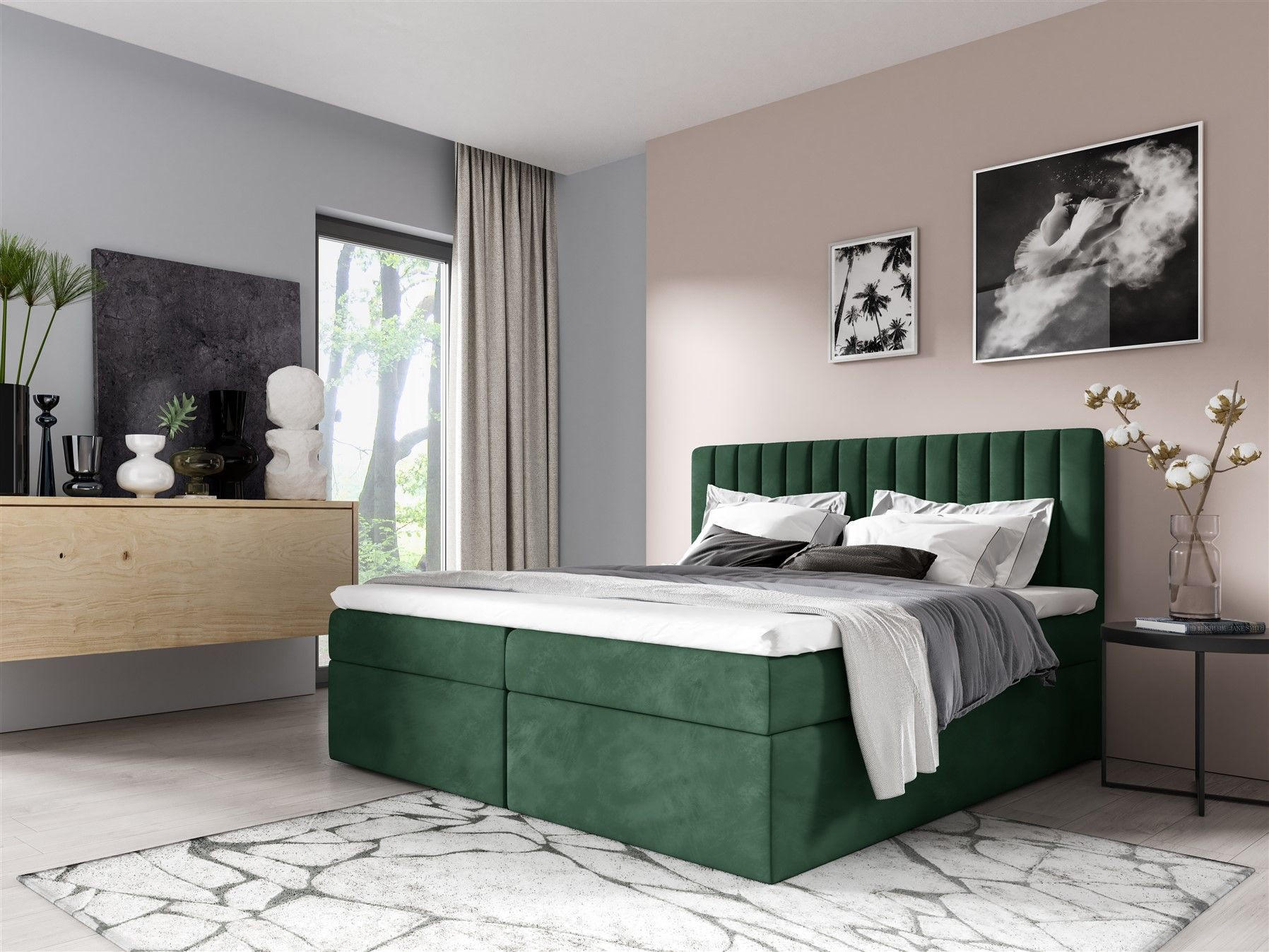 BOXBETT Linnea - Grün, Holzwerkstoff/Textil (200/220cm) - Fun Möbel