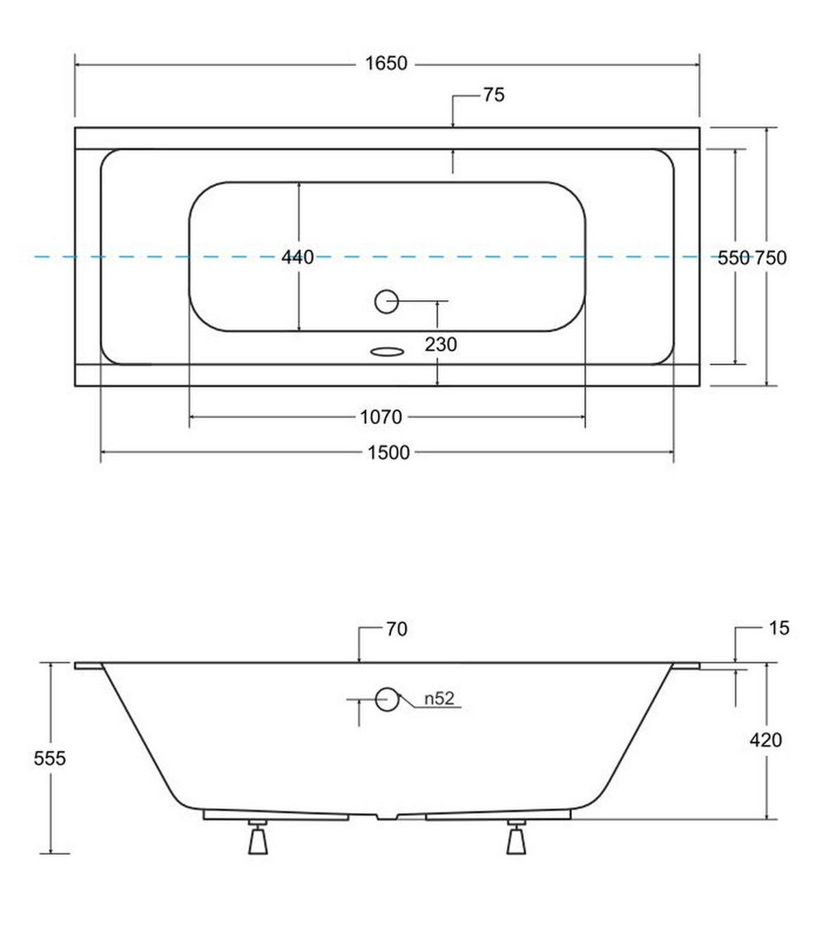 BADEWANNE Rechteck QUADRO SLIM 165/75 Ablauf & Füße - Weiß, Kunststoff (75/55.5/165cm) - bad land