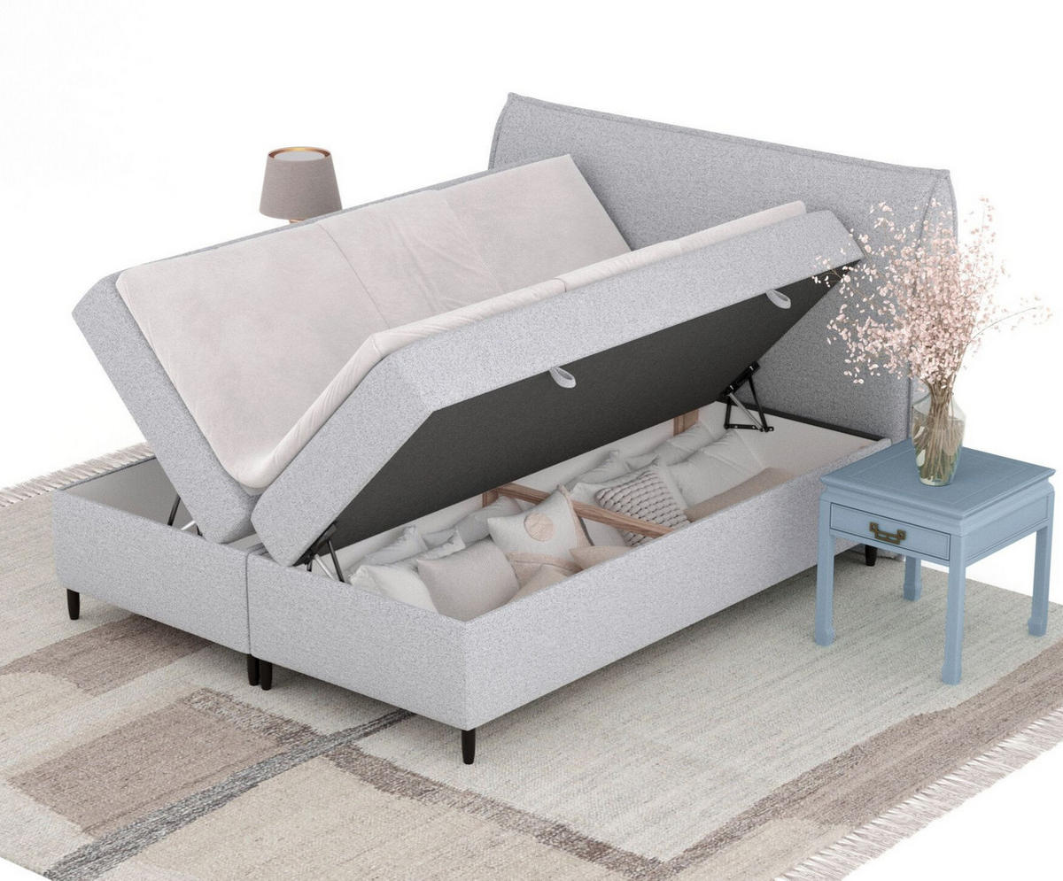 BOXBETT 180/200 cm Corvus, in Hellgrau, Matratze, Topper, Bettkasten, H3 = fest - Hellgrau/Schwarz, Holz/Holzwerkstoff (180/200cm) - Maison de Reve