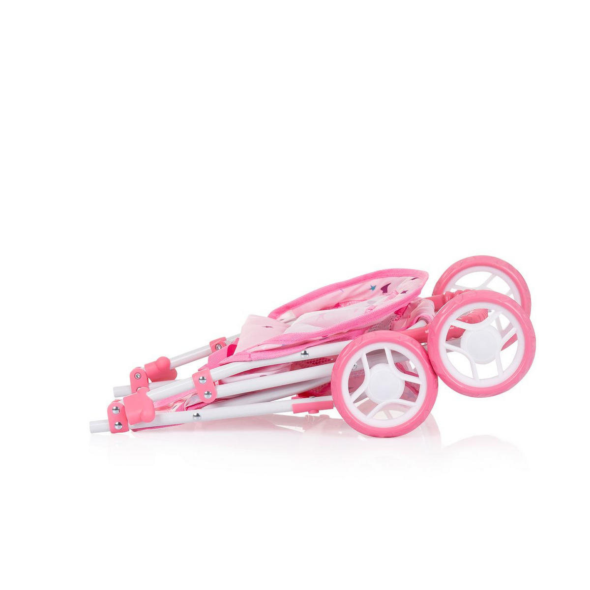 PUPPENWAGEN Alice rosa Sterne Aufbewahrungskorb, Sonnendach verstellbar, klappbar, 100% Polyester - Rosa, Metall (33/56/52cm) - Chipolino