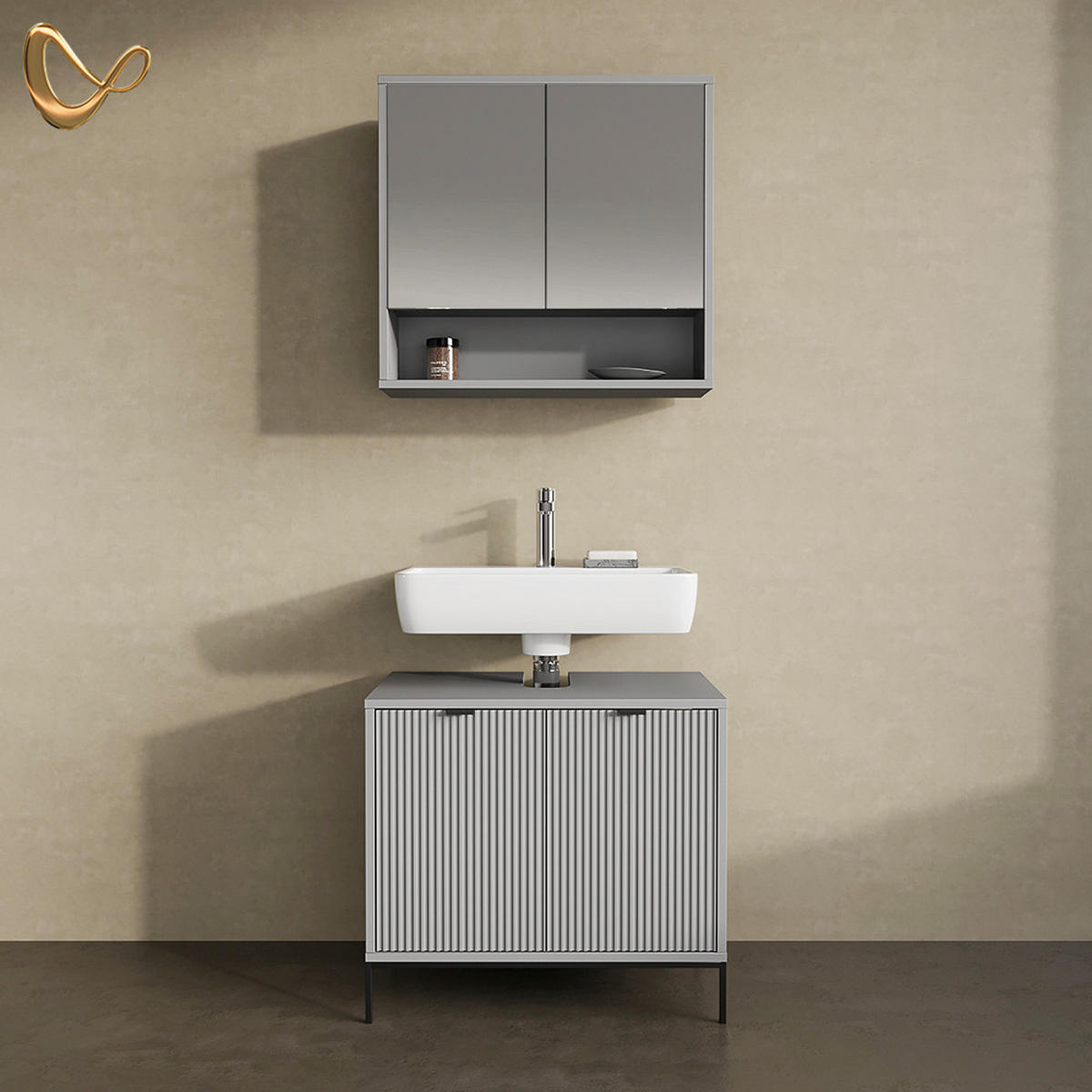 BADMÖBEL-SET ATERNO Grau 2 Teile - Grau, Holzwerkstoff (70/63/45cm) - Livinity®