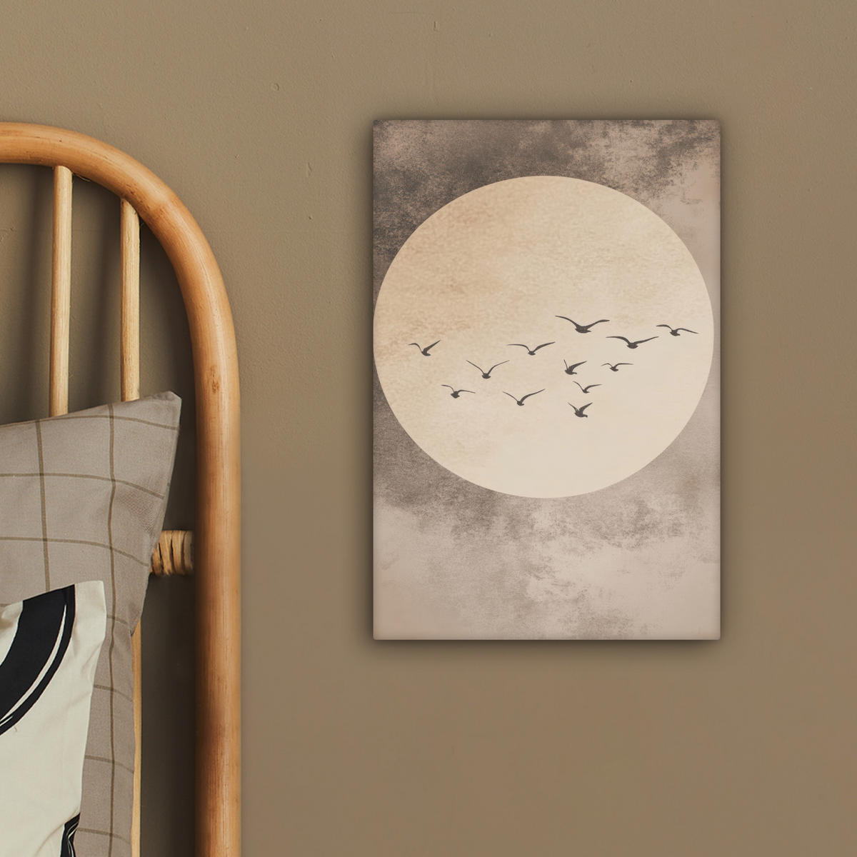 LEINWANDBILD Vogel - Beige - Japanisch 20x30 cm - Taupe, Textil (20/30cm) - MuchoWow