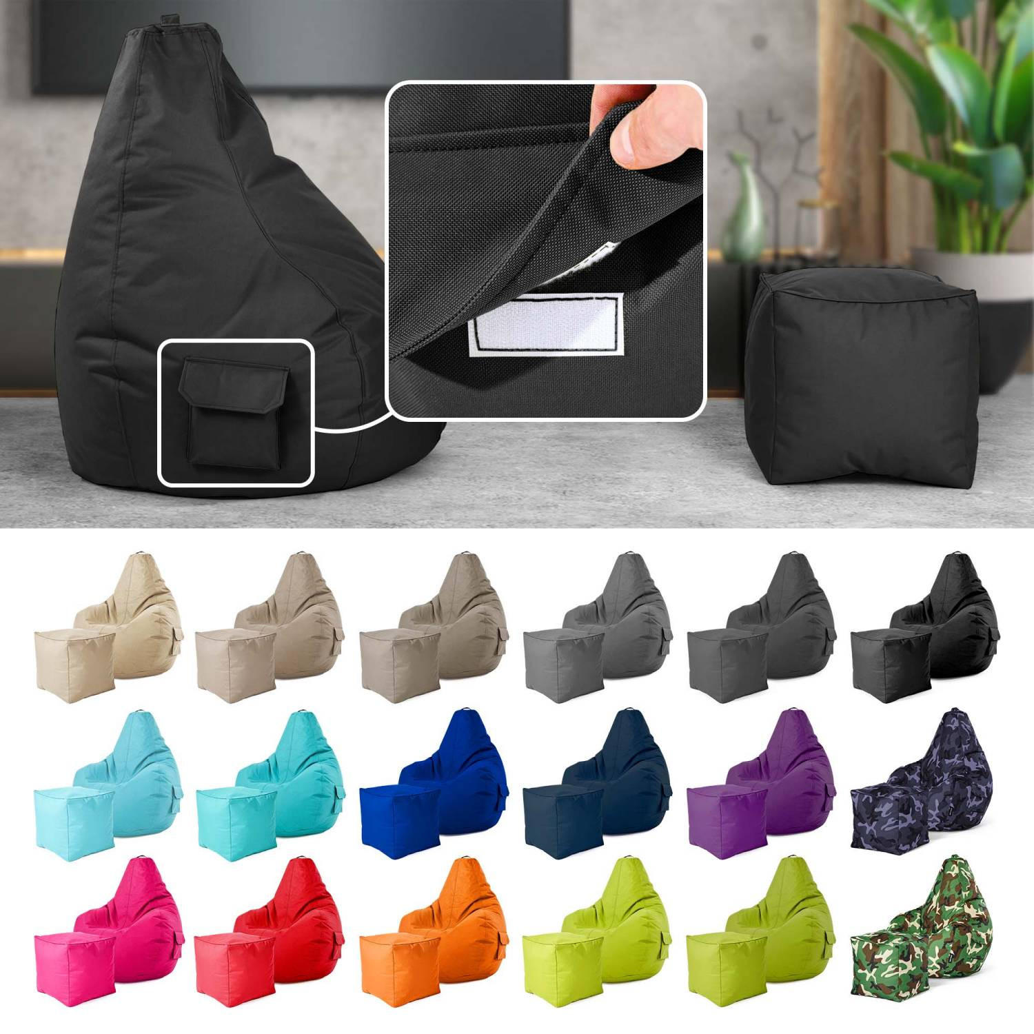SITZSACK + Hocker "Cozy+Cube" 2er Set - Schwarz, Textil (70/90/80cm) - Green Bean