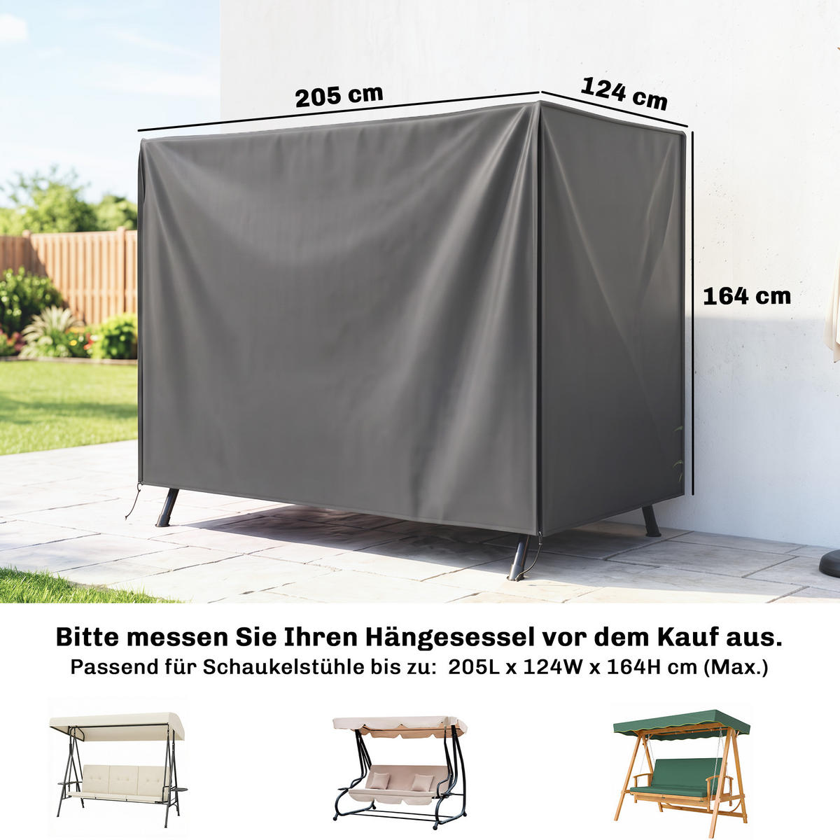 SCHUTZHÜLLE für Hollywoodschaukel aus Polyester Dunkelgrau - Dunkelgrau, Kunststoff (124/164/205cm) - Outsunny