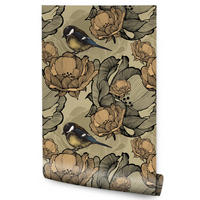 VLIESTAPETE Vögel und Vintage-Blüten – Beige, Braun, Schwarz – 50x1000 cm - Beige/Schwarz, Papier (50/1000cm) - Muralo
