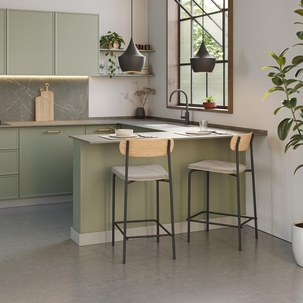 HOCKERN (Set aus 2) aus stoff mit schwarzen metallbeinen - adriana 42/48/66 cm - Schwarz, Textil (48/66/42cm) - Drawer