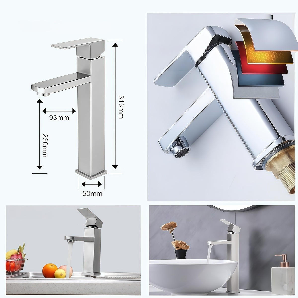 WASCHTISCHARMATUR LUXUS EDELSTAHL GEBÜRSTET LEISER EINHEBEL - Silberfarben, Metall (31/5/9cm) - Authentics
