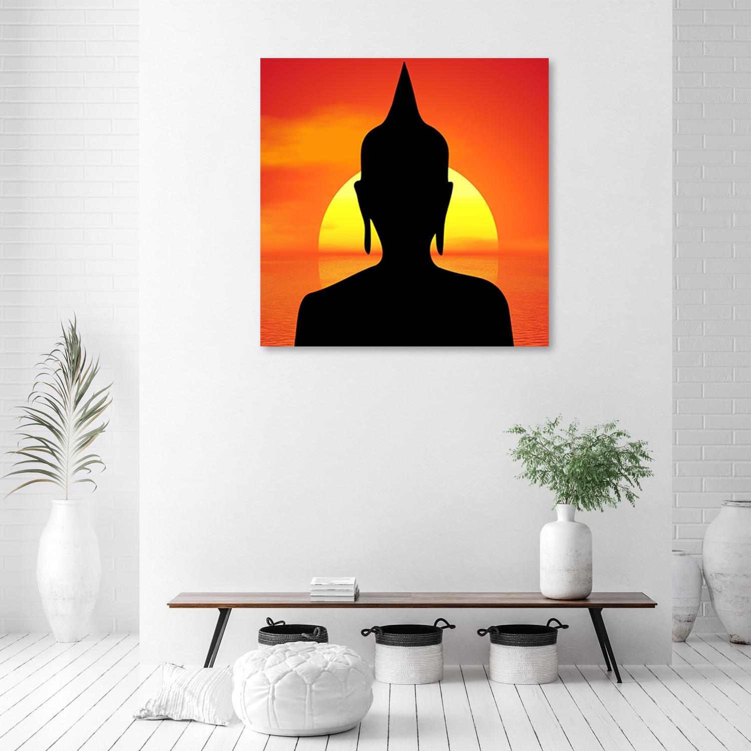 LEINWANDBILDER, Budda Religiös Orange Abstrakt 50x50cm - Orange, Textil (50/50cm) - Feeby