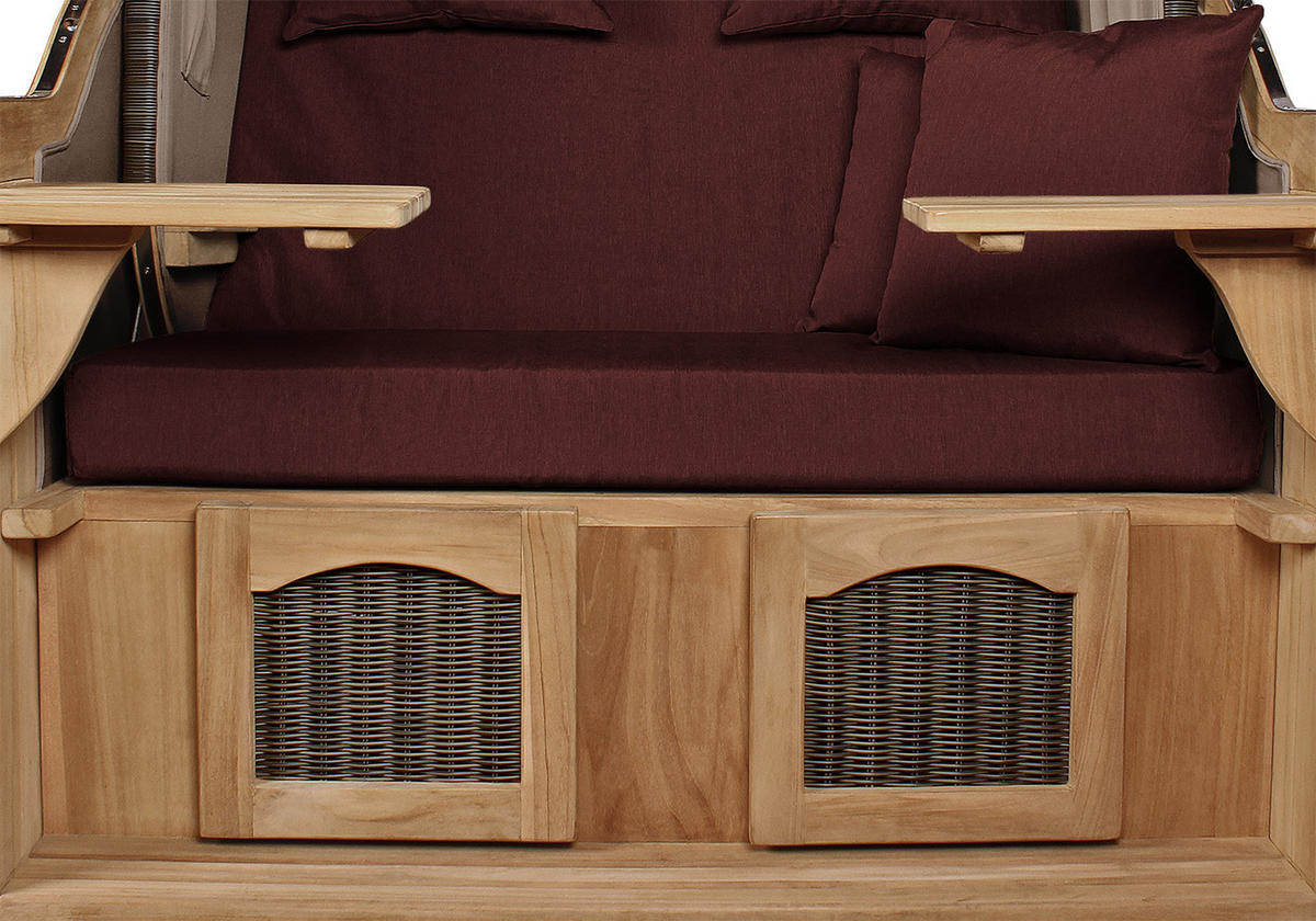 STRANDKORB Düne Grande Bullauge Teak PE Grey Dessin 550 - Rot/Braun, Metall (142/170/95cm) - Mr. Deko