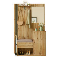 FLURGARDEROBE 115/37/185 cm aus MDF mit Spiegel und gepolsterter Sitzfläche Naturfarben mit Schwarz - Naturfarben, Holzwerkstoff (37/185/115cm) - Modenvie