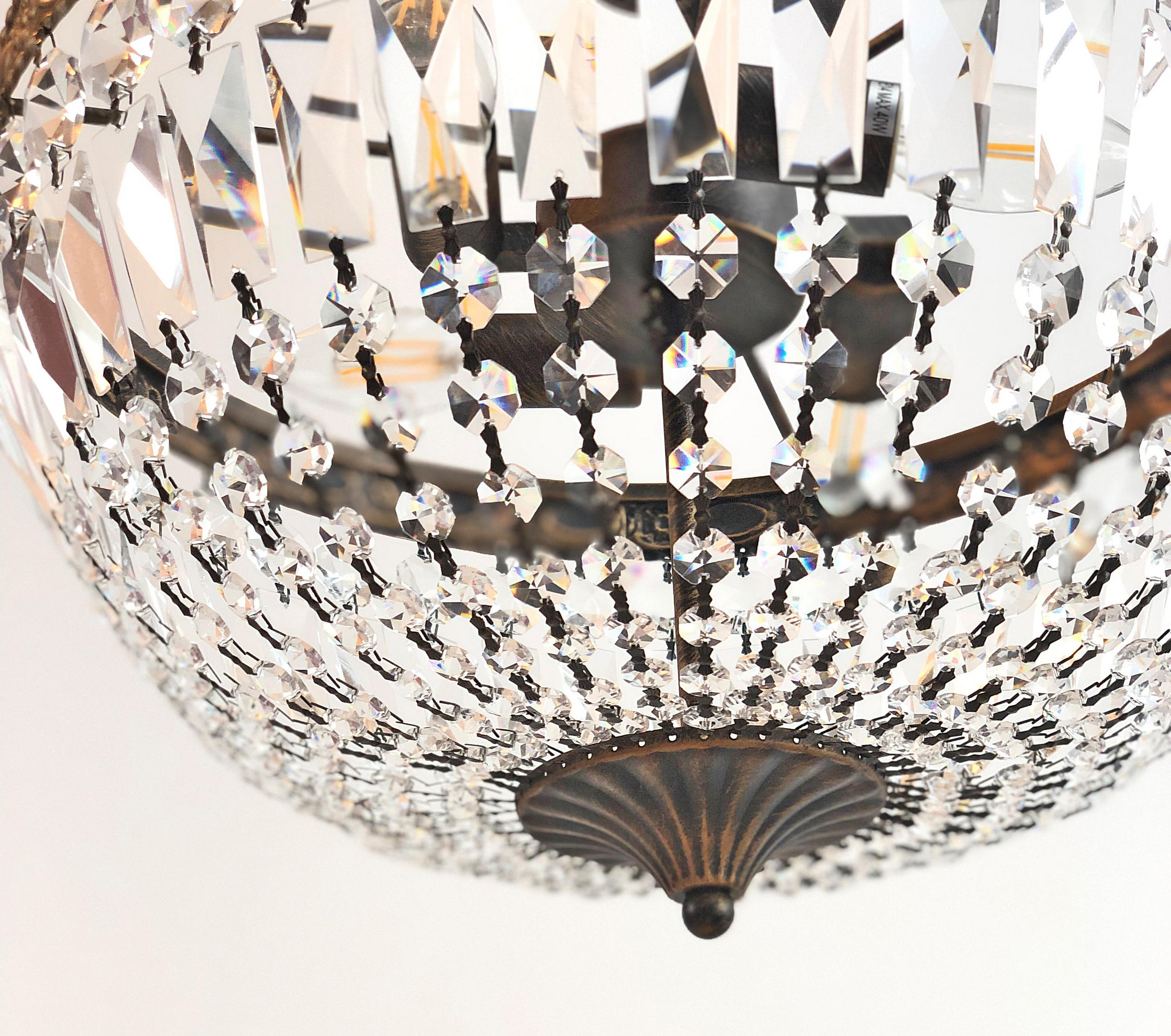 DECKENLEUCHTE Florence Ø40cm Antik aus geschliffenen funkelnden Kristallen - Goldfarben, Glas/Metall (40/40/26cm) - PGA Lights