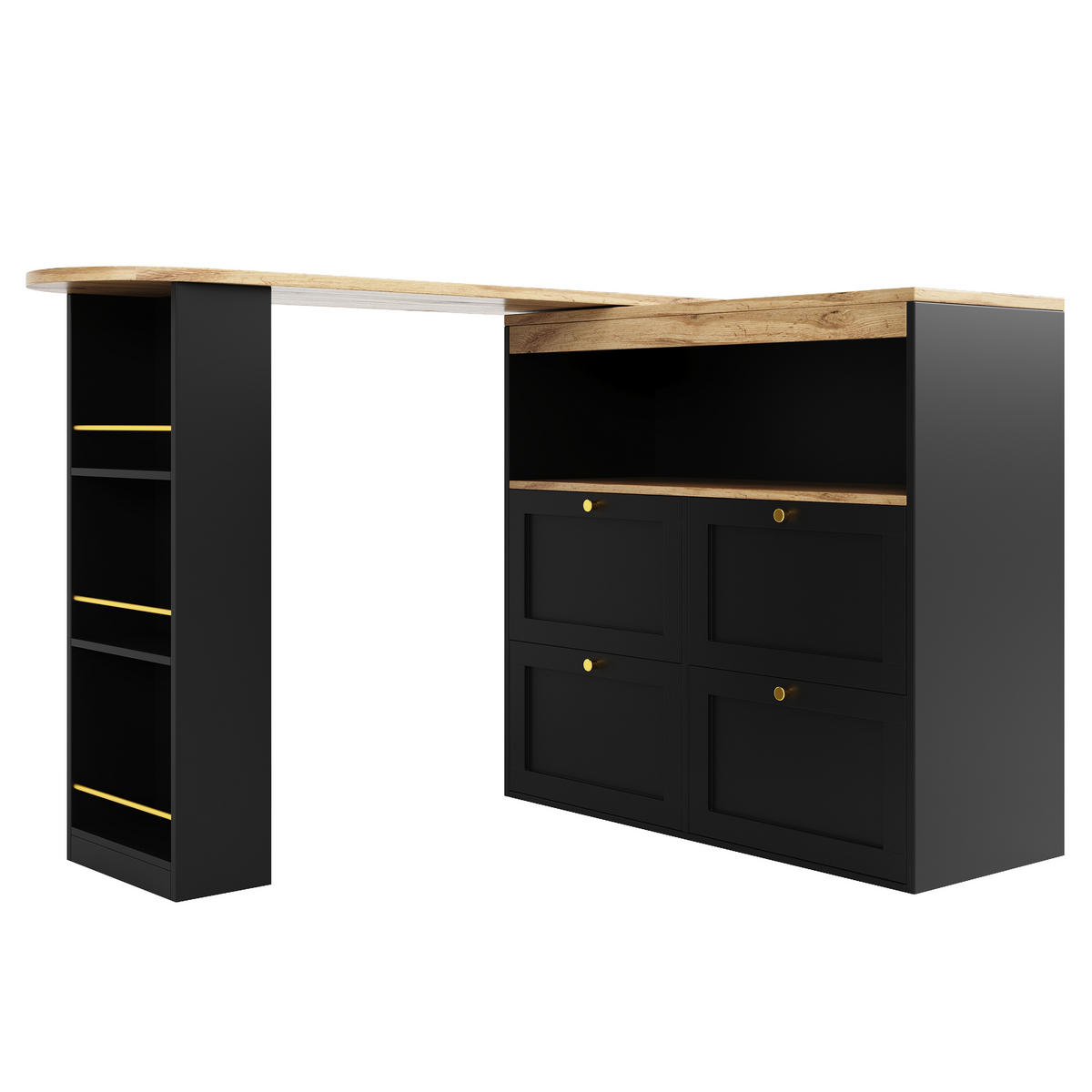 L-FÖRMIGER Schrank 105x39x102cm Schwarz mit drehbarem Seitenrahmen & 4 Schubladen - Schwarz, Holzwerkstoff (105/102/39cm) - Modfu