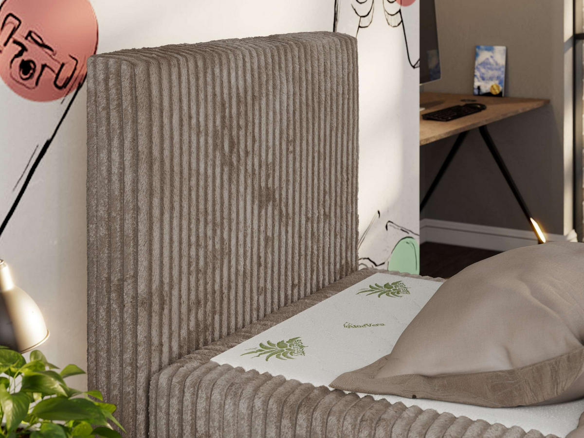 MLÁDEŽNÍ POSTEL TILIO DUO 90/200 - Světle hnědá Manšestr - H3 - Vlevo - světle hnědá, textil (90/200cm) - MKS