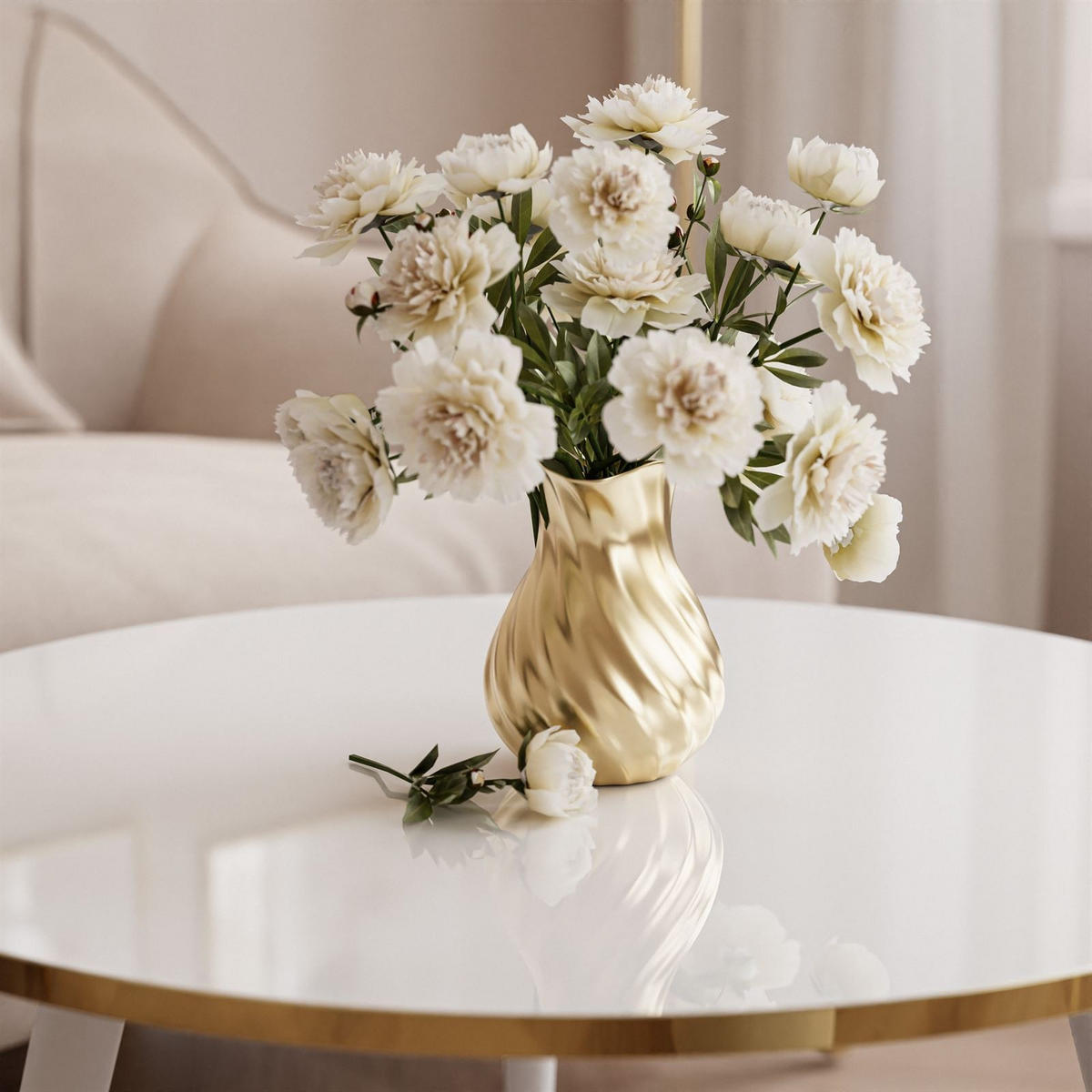 COUCHTISCH SOLEIL 2in1, rund, Hochglanz und Schwarz Beinen - Weiß, Holzwerkstoff (70/70/47cm) - Lookway