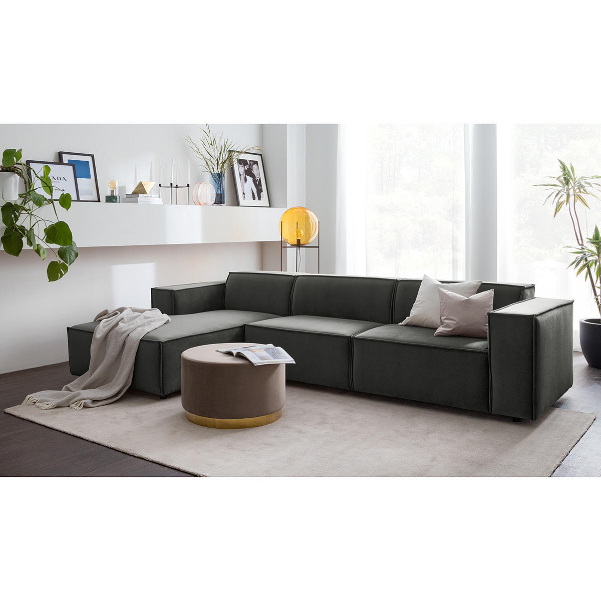 ECKSOFA mit Longchair - Schwarz/Grau, Kunststoff/Textil (294/177cm) - home24